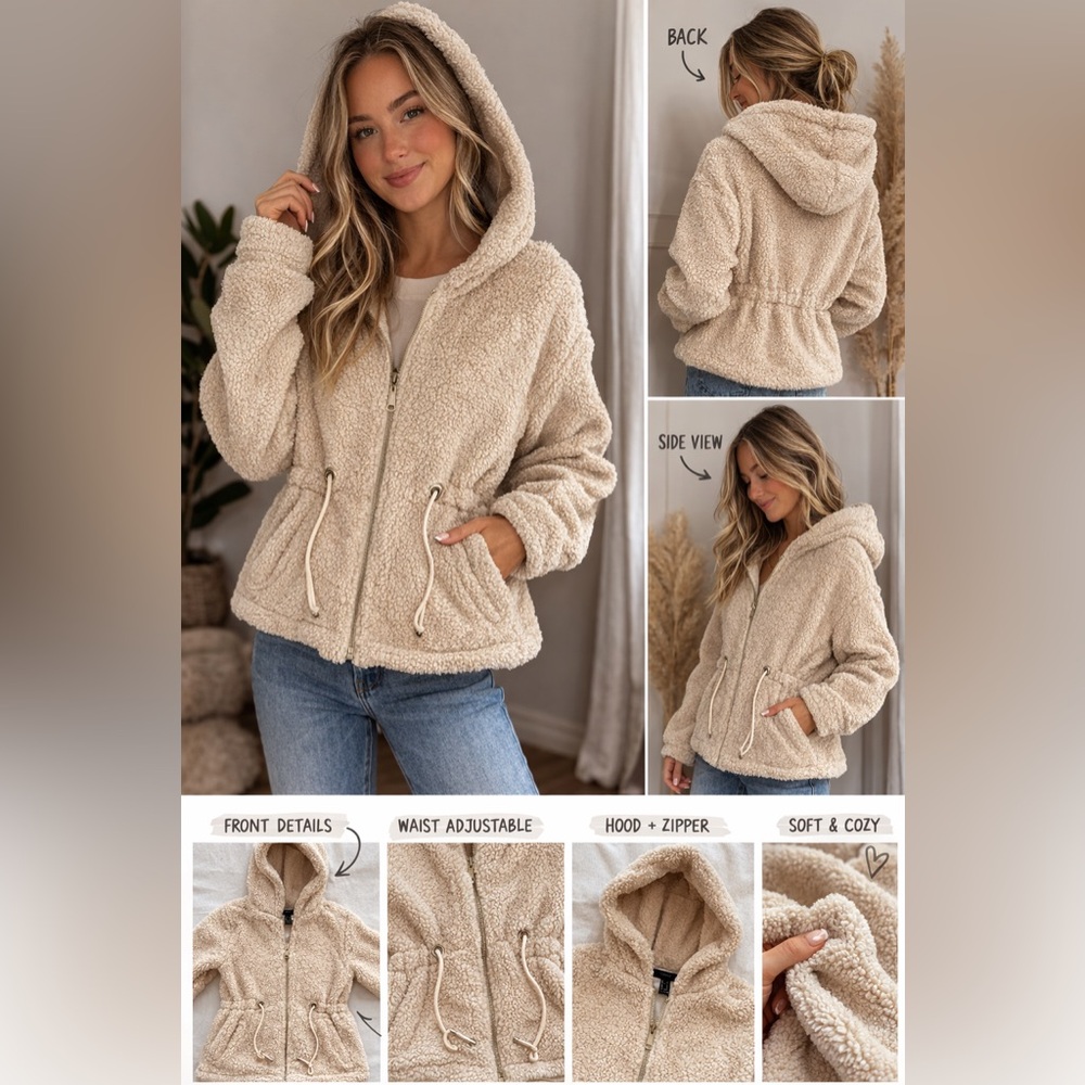 Cinched Cute Fleece Sweater Jacket Size Medium Like New Forever 21 Never Worn